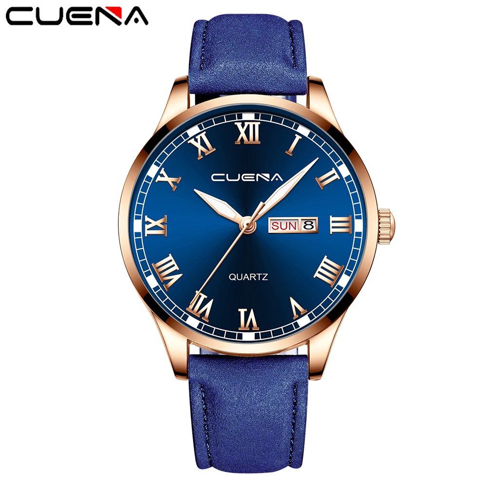 

Часы CUENA Мужские кварцевые с кожаным ремешком, модные простые дизайнерские водонепроницаемые