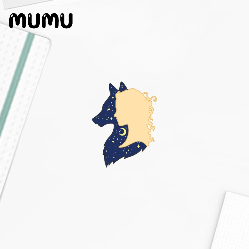 Акриловая брошь в виде звездного волка булавка для лацкана форме Галактики