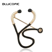 blucome doctor nurse stethoscope tools brooch corsage gold color enamel crystal medcial style brooches for women men fine gifts
