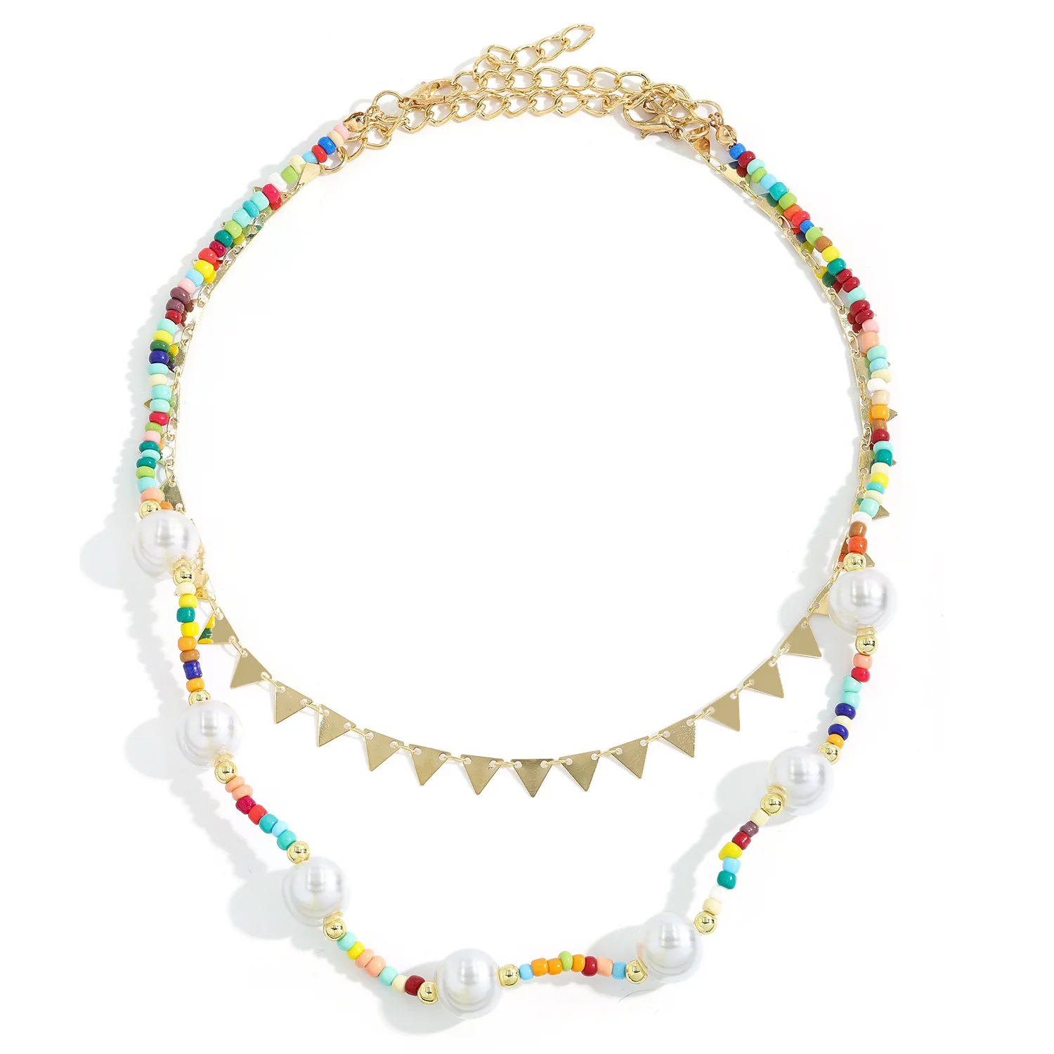 

PUNKI 2021 New Colorful Beads Flower Pearl Metal Chain Stacked Shell Strawberry Love Pendant Necklace Fashion Jewelry