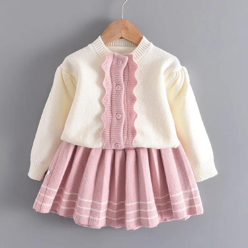 27KIDS Girl Winter Autumn Red Strawberry Princess Knitted Skirt Dress Kid Children Clothing Party Style Casual Dresses Sets | Детская