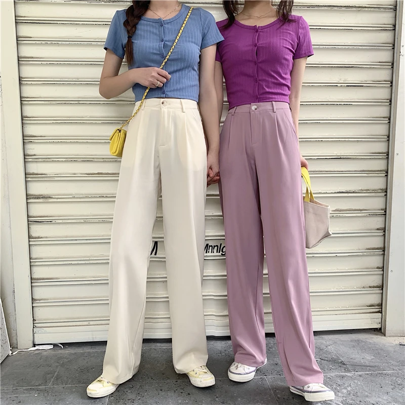 2020 новые фиолетовые летние женские брюки повседневные широкие с высокой талией