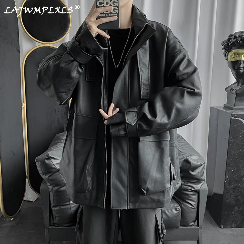 

Мужская кожаная куртка-бомбер, в Корейском стиле, свободная, в стиле хип-хоп, на осень