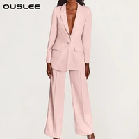 ouslee 2021 new women 2 pieces set suit single button blazer and high waist trousers elegant fashion chic ladies blazers outfits