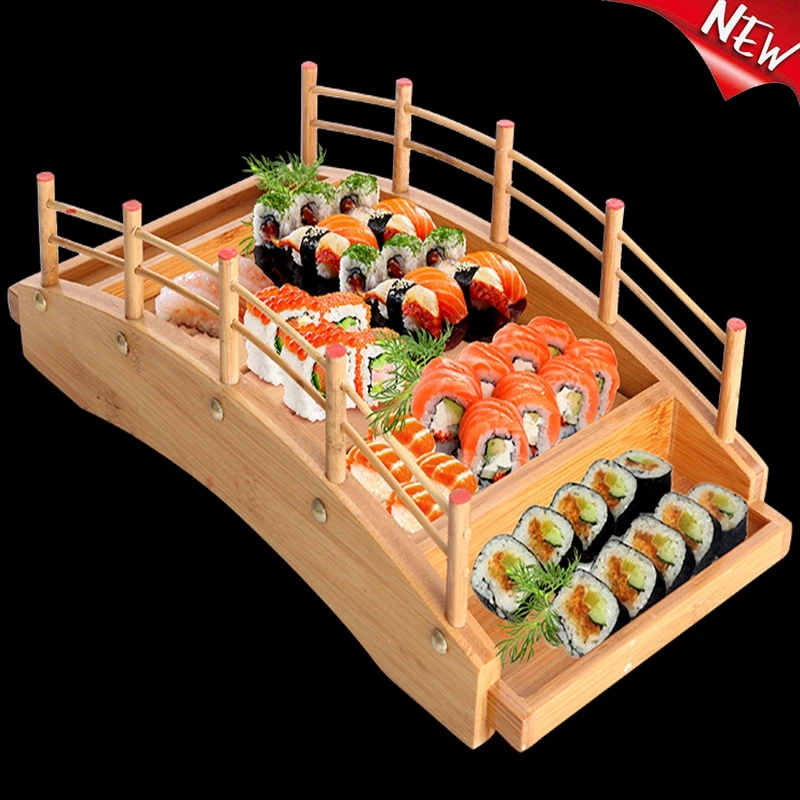 

Японские деревянные кухни мост лодки сосна Творческий тарелка для сашими тарелка Посуда Украшение