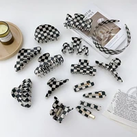 2021 hot selling fashion acrylic black white large lattice checkered pattern hair claw hairpin for women accessories gift