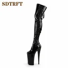 SDTRFTмодные ботфорты на высоком тонком каблуке 23 см; Сезон весна-осень; botas mujer; Обувь на шнуровке с круглым носком; Женские свадебные туфли на каблуках