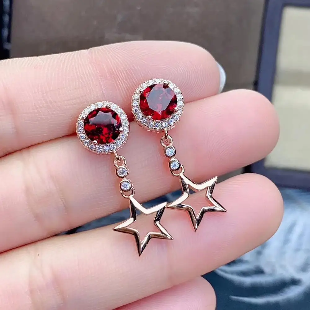 

new arrival fashion red garnet stud earrings for women jewelry real 925 silver natural gem good color girl birthday gift sale