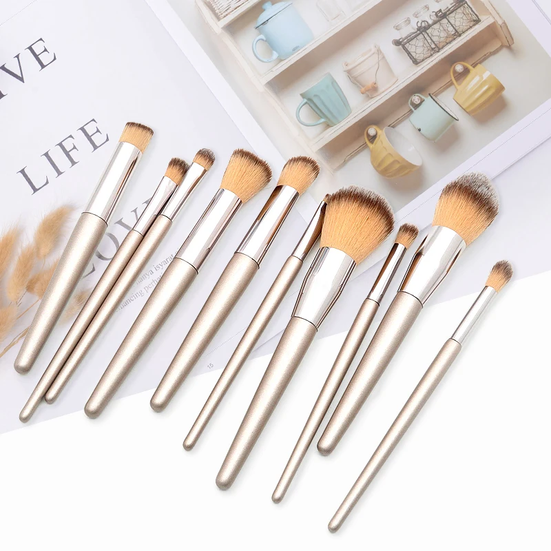 10 штук шампанского золота коническая деревянная ручка набор кистей для макияжа