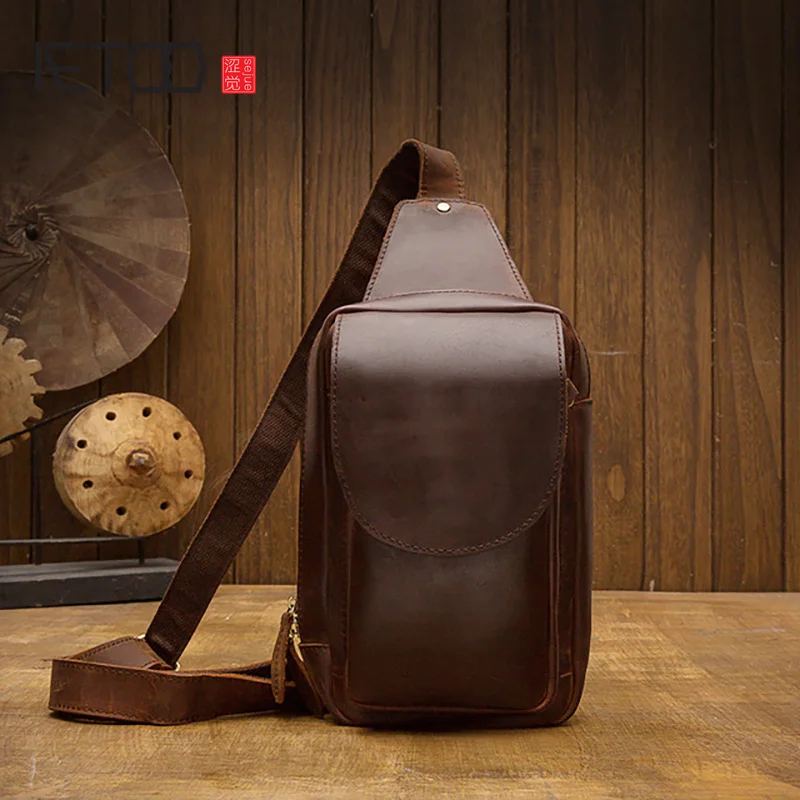 

Кожаная нагрудная сумка AETOO ручной работы в стиле ретро, модная мужская кожаная сумка crazy horse, простая сумка-мессенджер из воловьей кожи