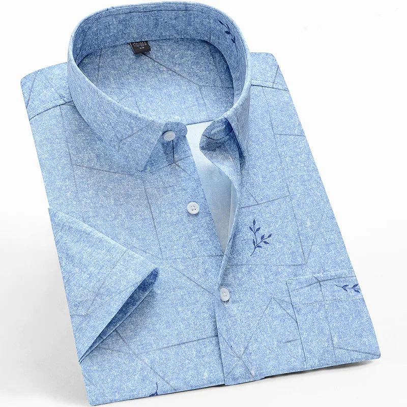 

Oversized M to 6XL Shirt Men New Summer Short Sleeve Leisure Design Standard-fit Plaid Soft Stretch Business Social Male Blouse