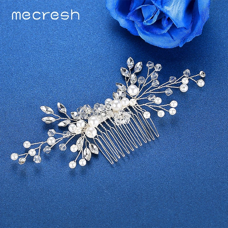 Свадебные гребни для волос с кристаллами Mecresh Marquise/заколки, свадебные аксессуары для волос ручной работы, цветочные украшения для волос принцессы FS261