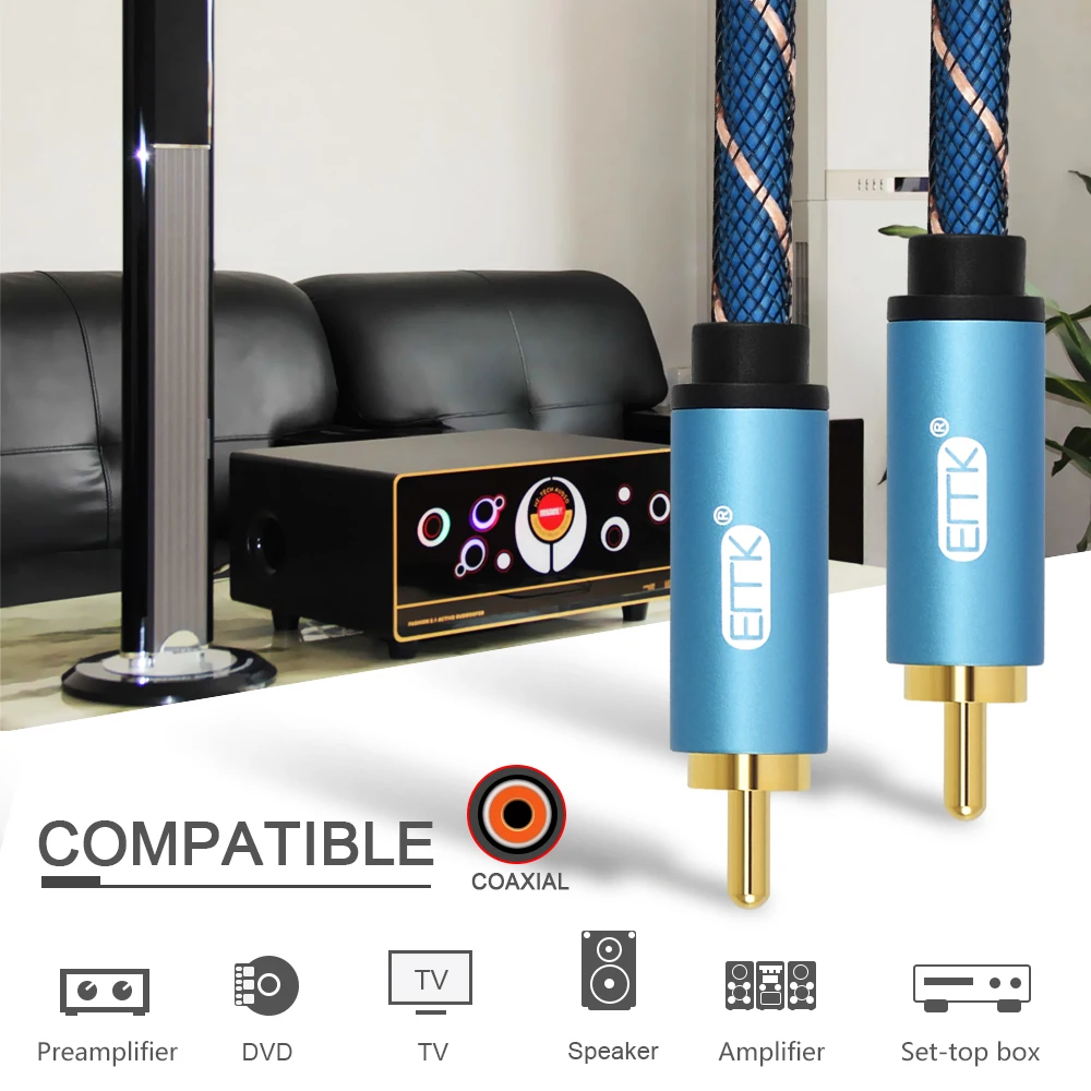 EMK коаксиальный аудиокабель RCA кабель штекер-штекер 1 м 2 5 3 стерео Hifi Rca к для