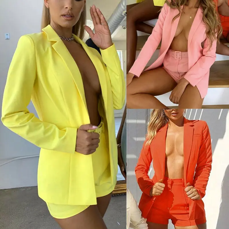Модный женский комплект однотонный Повседневный пиджак с длинным рукавом и