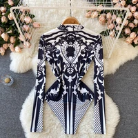 women bodysuit 2021 new autumn fashion stand collar long sleeve body top casual streetwear floral print sexy skinny bodycon tops