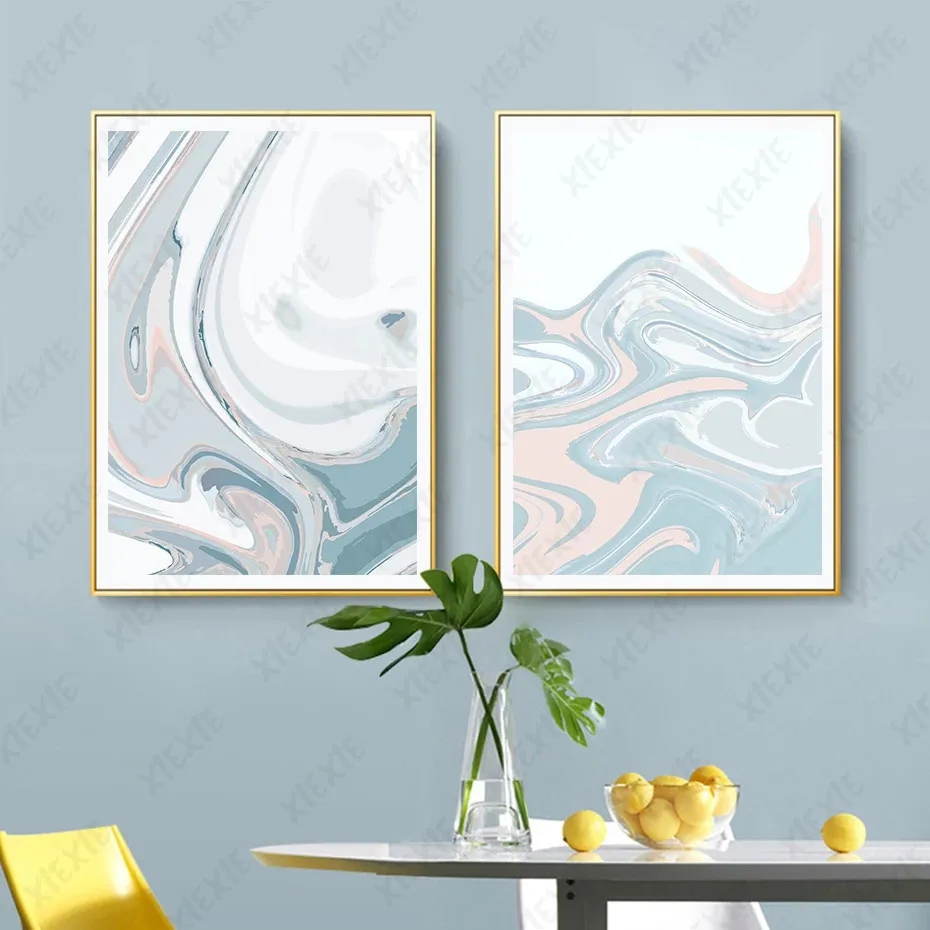 

Abstract Blue Rendering Wallpaper Poster Elegant Art Canvas Painting Nordic Style Picture Printing Crafts Home Living Room Decor