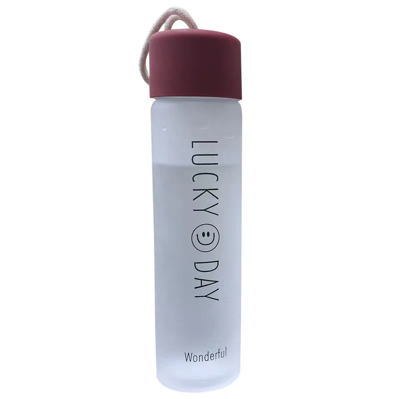 400ml Wine Red Портативная матовая стеклянная бутылка для воды, бутылка для напитков, контейнер для воды, бутылка для воды со смайликом, чашка, крышка, входит в комплект - Цвет: 400ml Wine Red