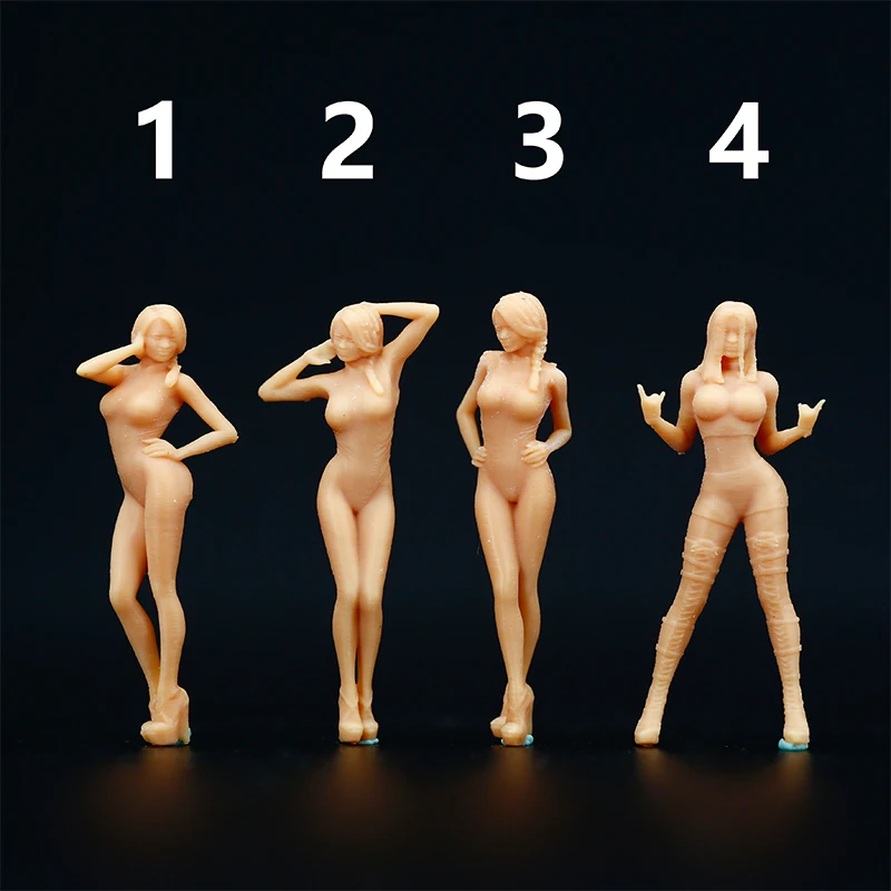 

1:64 Model Miniature Provocative Beauties Erect Middle Finger Handicraft Figure White Model Need To Be Colored By Yourself