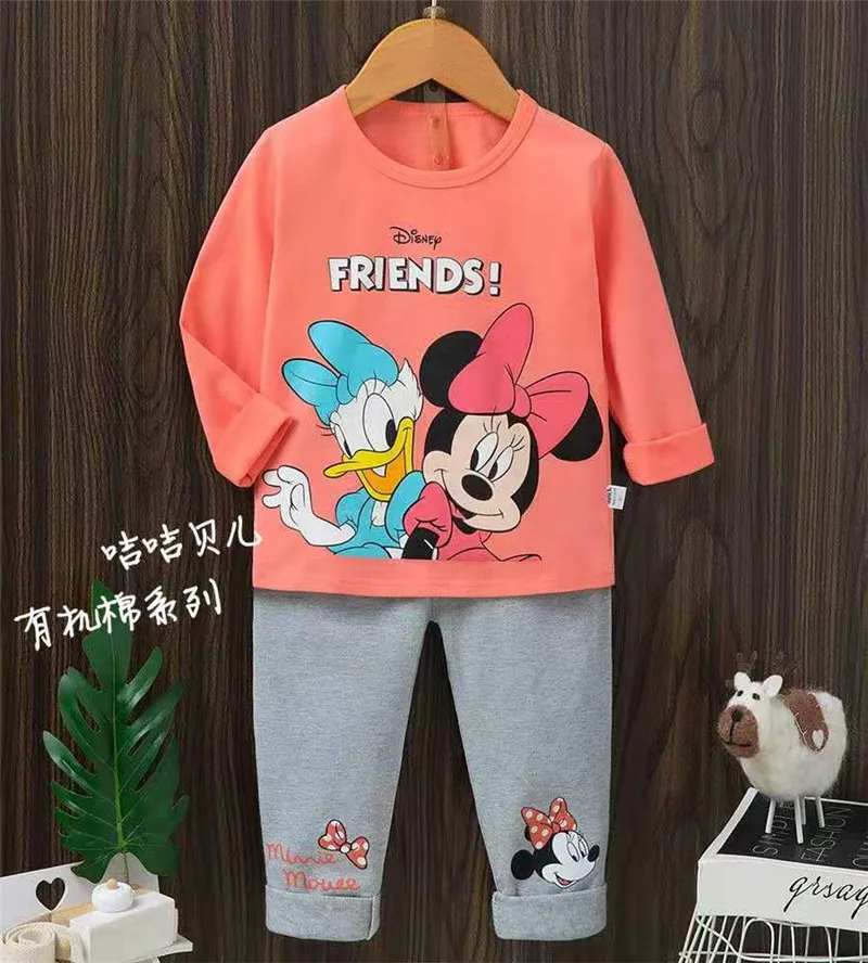Children Cotton Pajamas Set Baby Boy Cartoon Mickey Fall Clothes Kids Cute Minnie Sleepwear Toddler Girls Long Sleeves Outfits