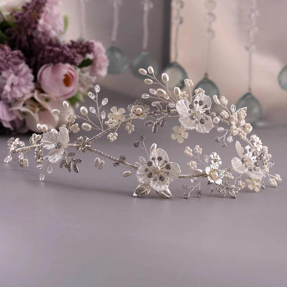 

TRiXY H292 Flower Wedding Headband Jewelry Headpiece Designer Wedding Hair Accessories Princess Crown Silver Flower Headpiece