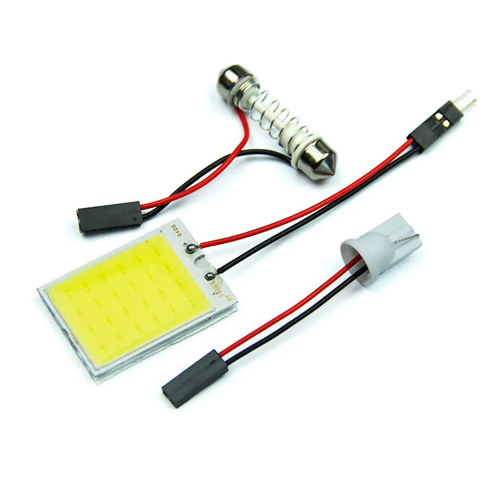 10Pcs Automobile Xenon HID 24 SMD COB LED Dome Map Light Bulb Auto Car White Interior Panel Lamp 12V T10 BA9S Festoon Adapter | Автомобили
