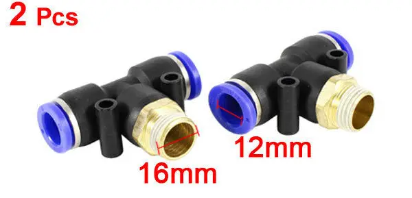 

2 Pcs 3/8PT Thread 12mm Dia Tube T Shaped Air Pneumatic Quick Fittings Jointer