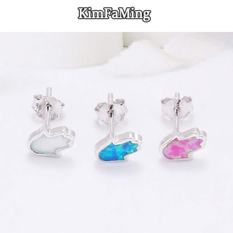 

Simple Design Silver Opal Hands Earrings for Girl Boys Samll Cute Trendy Fine Jewellery Casual White/Pink/Blue Gemstone OPE021