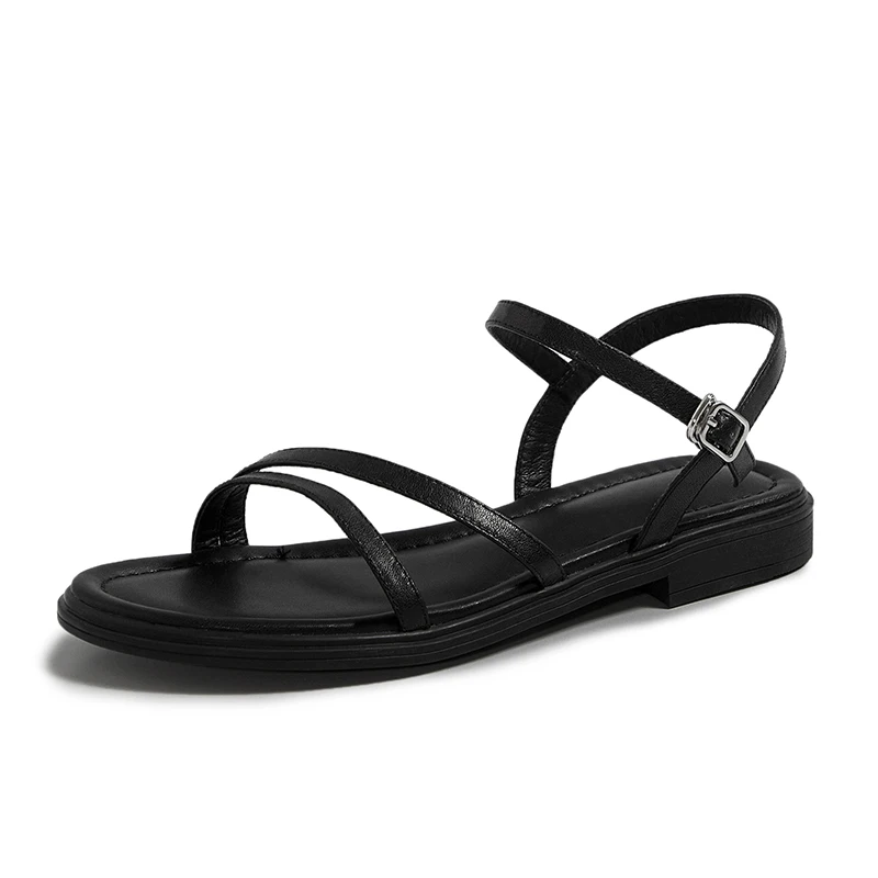 

Lady Summer Solid Open Toe Sandals Low Heel Leisure Beach Consise Sandals Women Buckle Strap Brand Shoes Woman