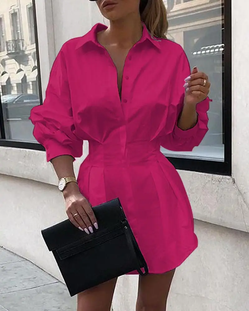 

Long Sleeve Shirt Dress 2021 Summer Boho Beach Dresses Women Casual Solid A-line Mini Party Dress Pocket Button Lace-up Vestidos