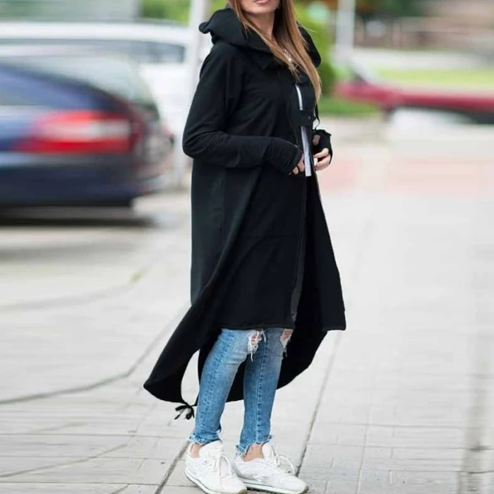 Women Autumn Overcoat Zipper Cotton Hooded Long Sleeves Female Windbreaker Plus Size HSJ88