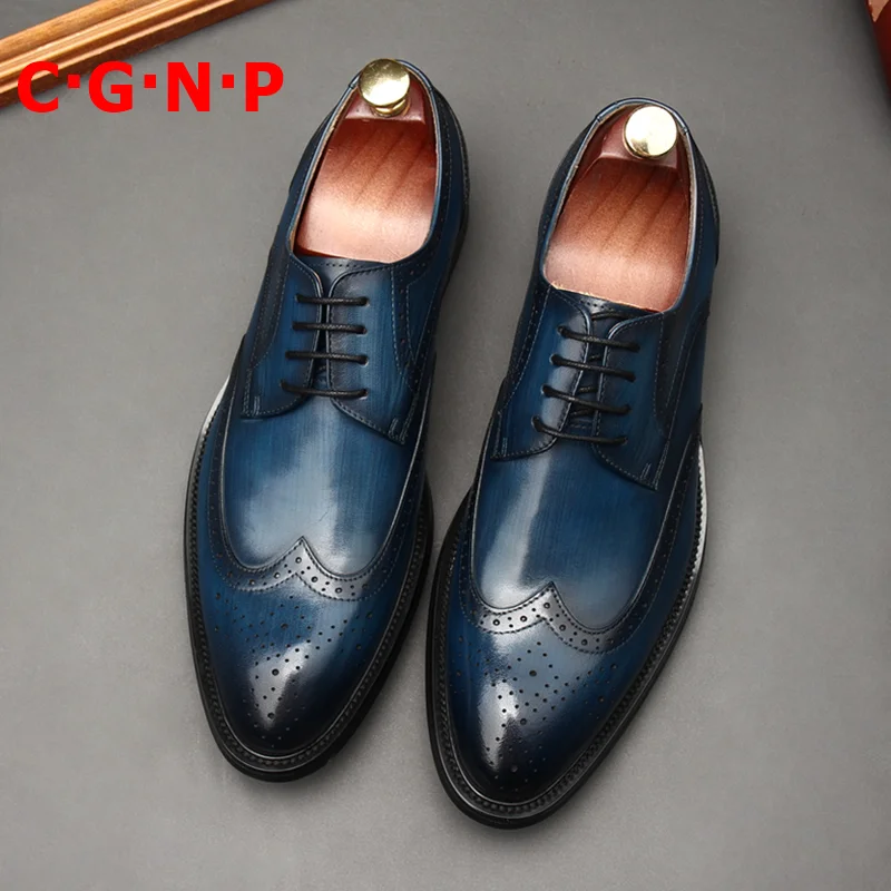 

C·G·N·P Fine Complex Drawing Process Texture Genuine Leather New Men Dress Shoes Male Oxford Italian Formal Shoes