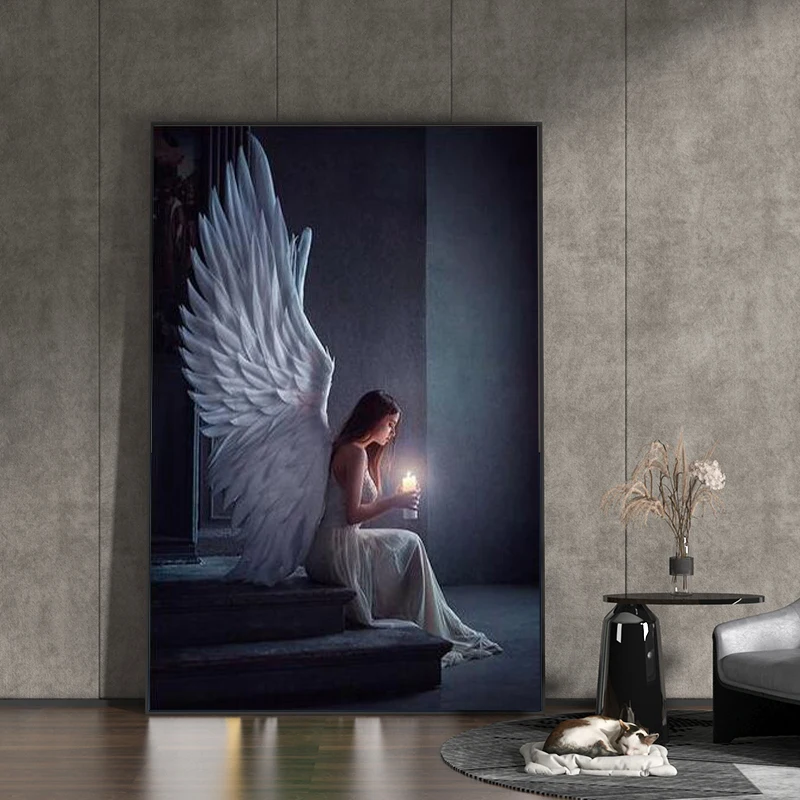 Современная картина на холсте "Прекрасная ангелочек и с крыльями. Готический стиль постера настенного искусства для декора дома в гостиной".