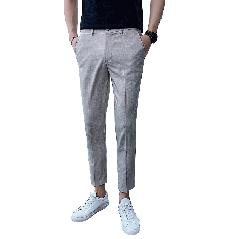 

2021 Summer Plaid Casual Pants Men Ankle Length Business Dress Pants Streetwear Office Social Trousers Formal Wedding Trousers