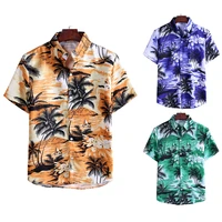summer new hawaiian mens shirt polo short sleeve beach holiday top casual loose seaside style fashion color