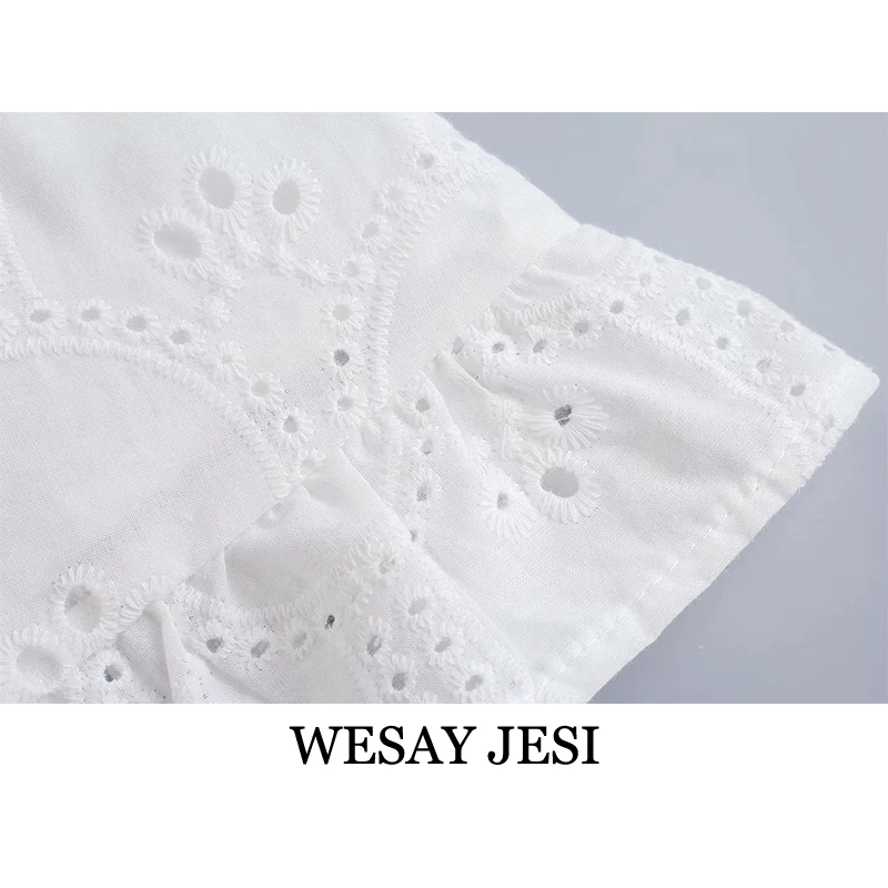 

WESAY JESI Women's Clothing 2021 Za Summer Dress Backless Lace Fashion Dresses Embroidery Hollow Solid Color Mini Dress Zipper