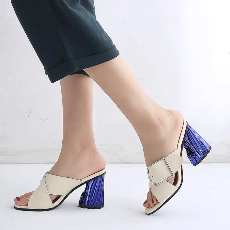 RIZABINA/женские босоножки на высоком каблуке Обувь из натуральной кожи Женские