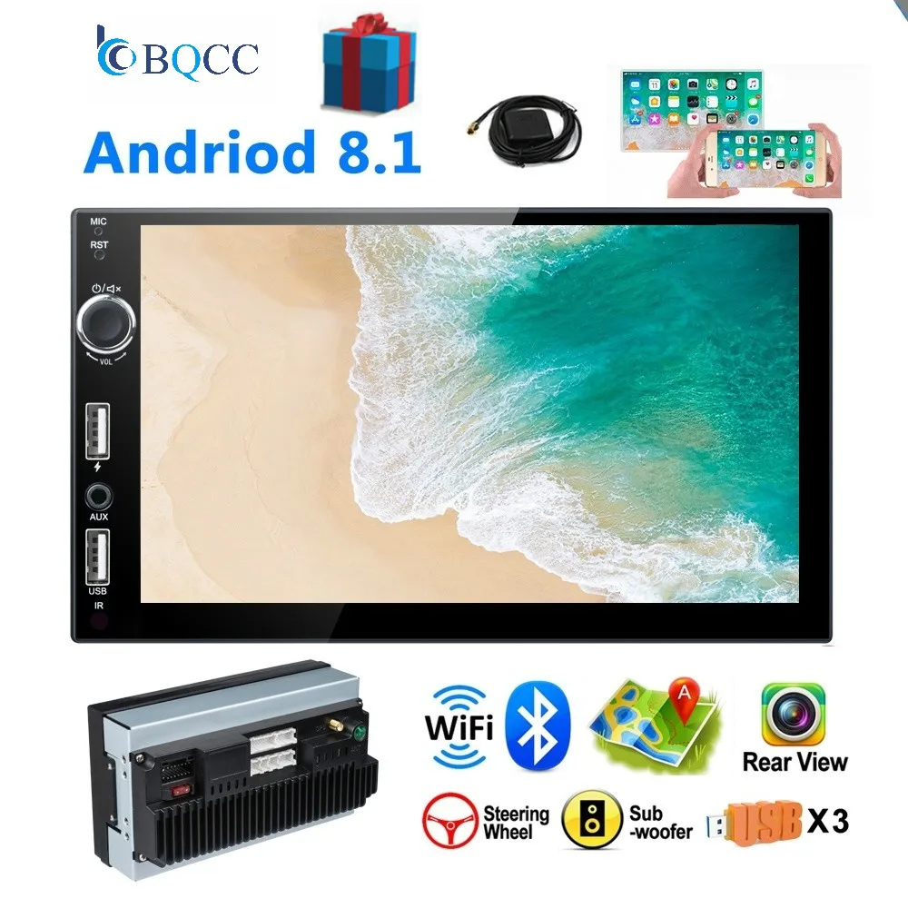 Автомагнитола 2 Din с сенсорным экраном 7 дюймов HD 8 1 P поддержкой bluetooth/FM/USB/GPS