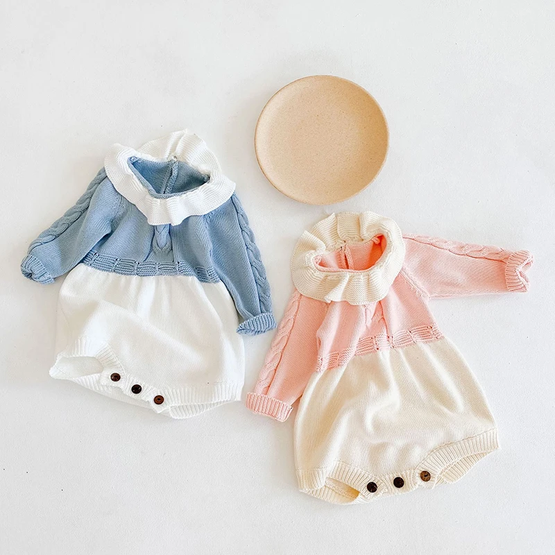

2020 Spring Autumn Infant Baby Girls Doll Collar Rompers Baby Clothes Long Sleeve Rompers Baby Girls Pure Color Rompers