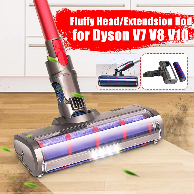 

Vacuum Cleaner Brush LED Light Fluffy Roller Brush Extended Extension Rod Vaccum Cleaner Replacement for Dyson V7 V8 V10 Vacuum