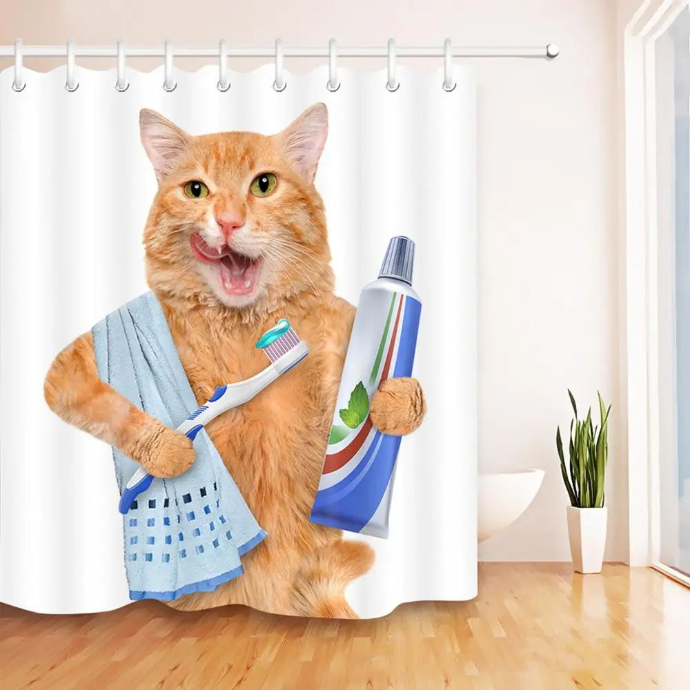 Водонепроницаемая занавеска для душа Cat In The Shower шторка из полиэстера экран