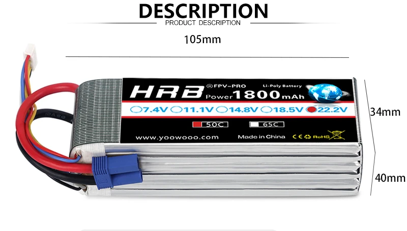 HRB RC батарея 22,2 V 1800mAh 50C 6S Max 100C Lipo батарея AKKU RC Lipo FPV RC Quapcopter Drone Trex 450 550 вертолет