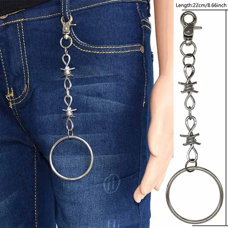 Большая цепочка для брюк с подвеской в виде кольца ключей колючей проволокой