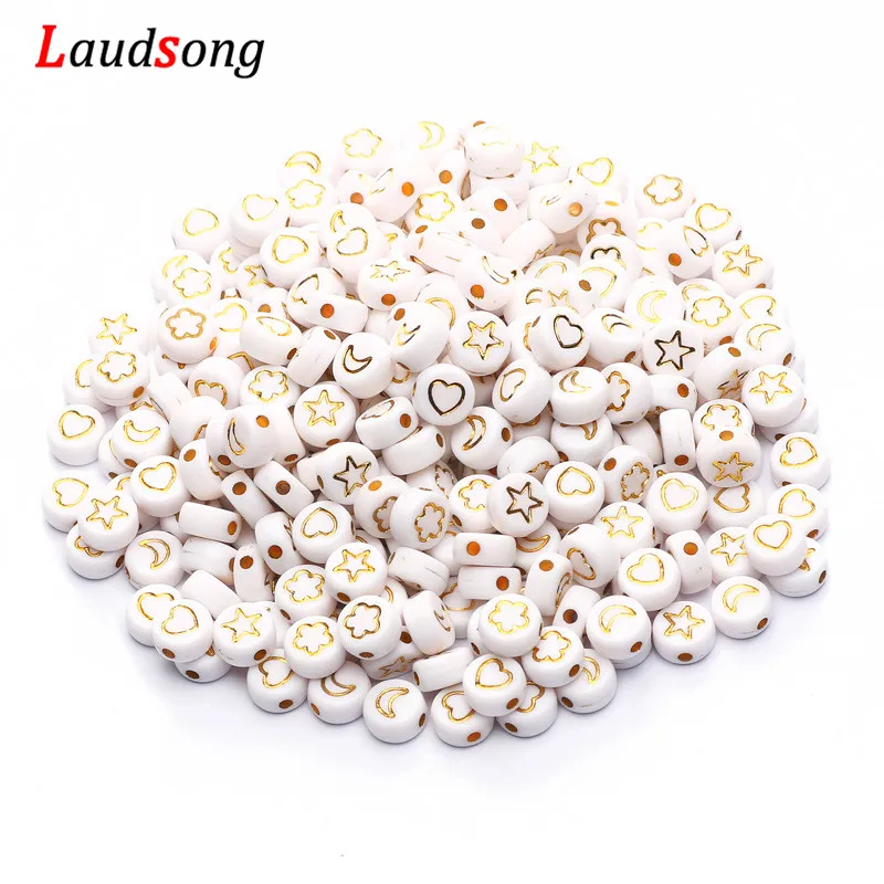 Оптовая продажа круглые плоские акриловые бусины 7 мм белого и золотого цвета