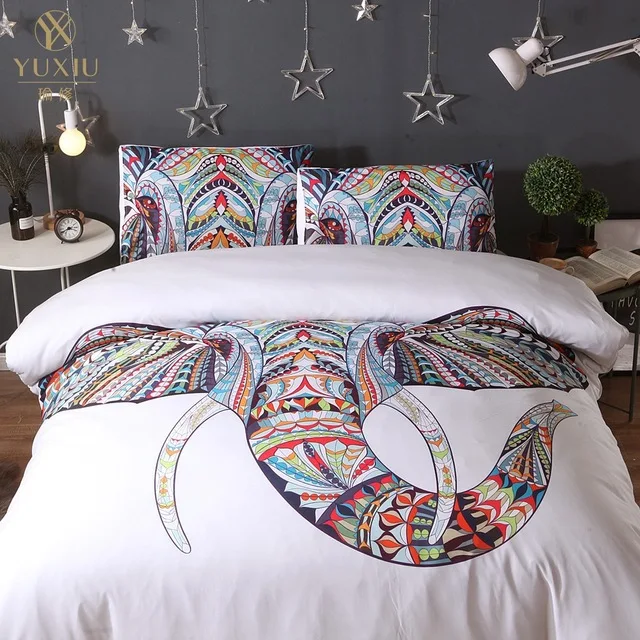 

Luxury 3D Elephants Animals Duvet Cover Set Bohemia Bedding Sets Black Bed Linens Quilt Covers Twin Full Queen King 2/3pcs