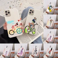 cartoon cycling girl phone case lambskin leatherfor iphone 12 11 8 7 6 xr x xs plus mini plus pro max shockproof