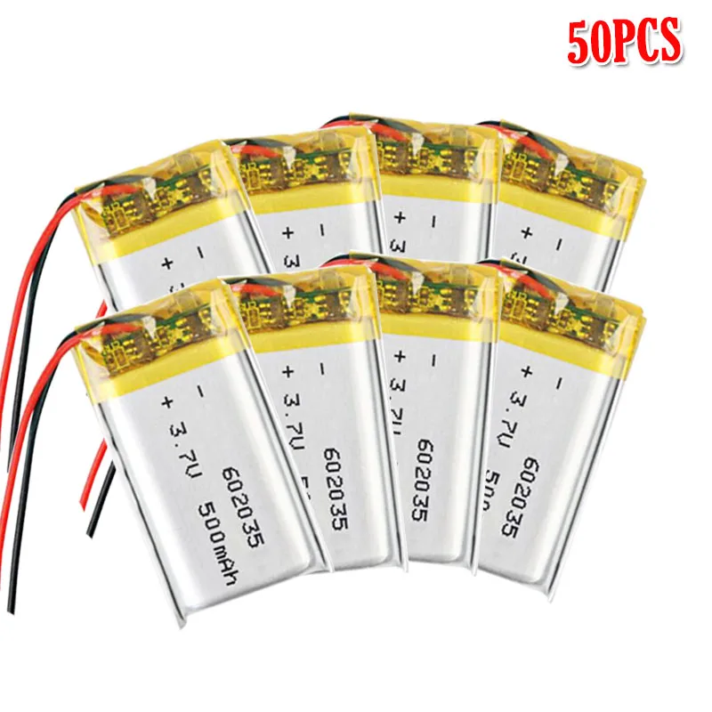 50pcs 500mAh 3,7 V 602035 литиевая полимерная аккумуляторная батарея для навигационного рекордера, Wi-Fi машина, стерео динамик, массаж - Цвет: 50pcs