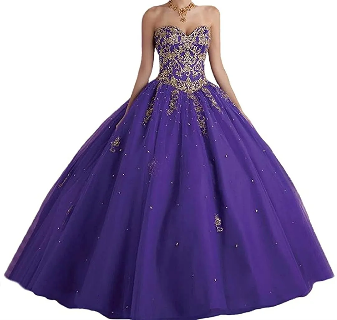 

Women Long Evening Party Formal Tulle Dress Beaded Applique Ball Gown Prom Quinceanera Gala Gowns Robe De Soiree Abendkleider