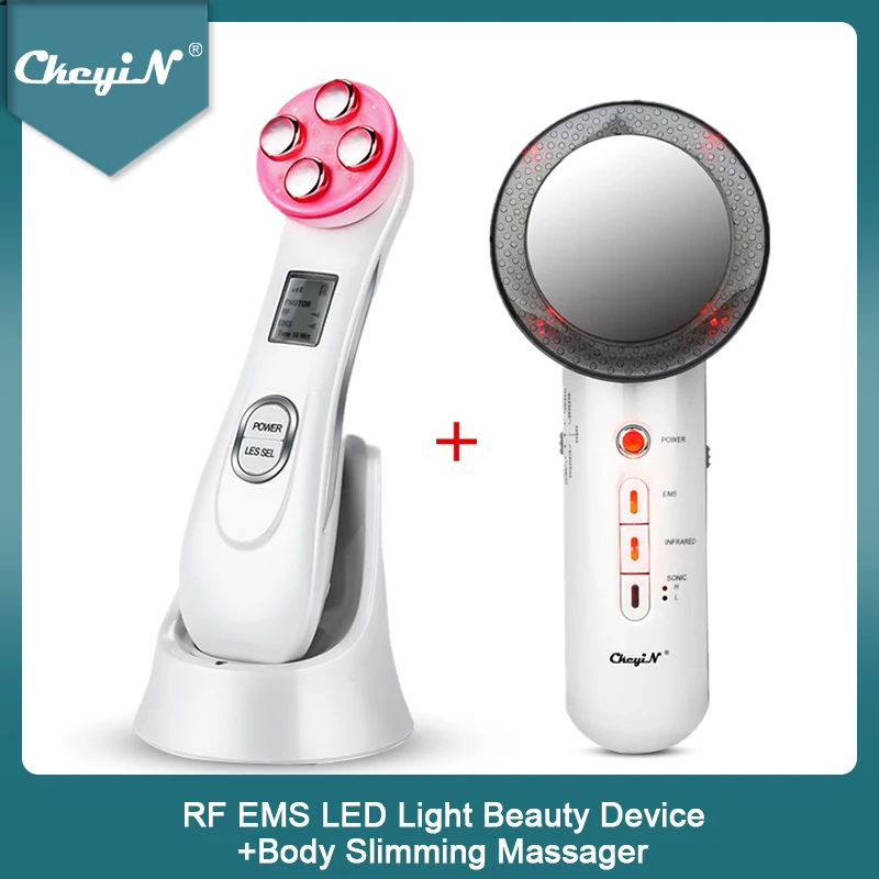 aliexpress - CkeyiN RF EMS LED Light Facial Massage Machine Wrinkles Removal + Ultrasonic Far Infrared Body Slimming Massager Fat Burner 45