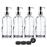 4pcs 16 oz clear glass dispenser pump bottle with stainless steel lotion pump storage cap for kitchen bathroom liquid soap 500ml
