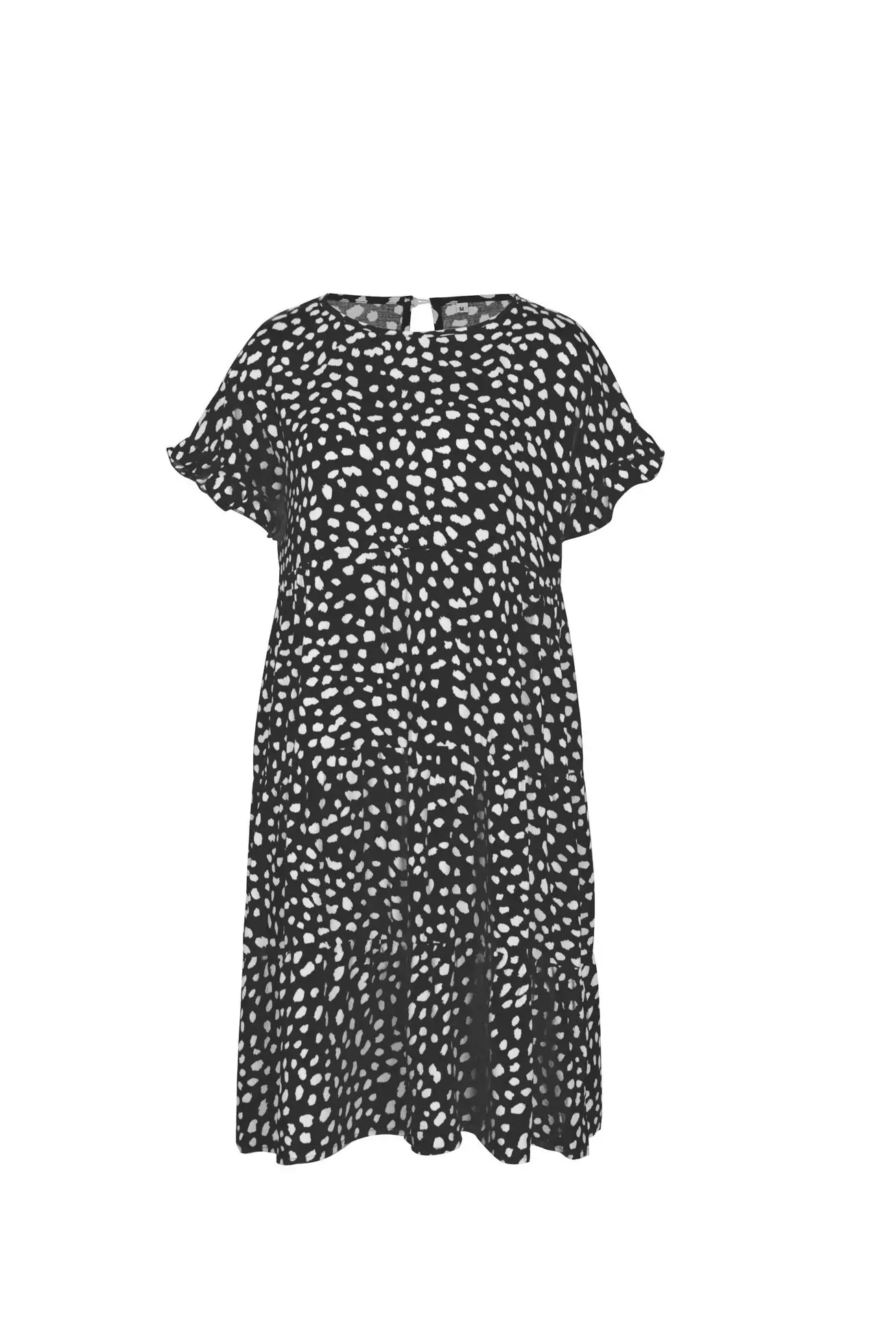 

Spring ruffled sleeves polka dot lightly cooked printed round neck midi dress dress elegant plus size women dress 2020 new hit